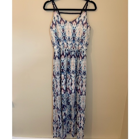 Xhiliration Pink & Blue Patterned High Low Dress - Picture 1 of 4